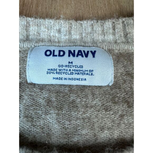 Old Navy Go Recycled Beige Crewneck Sweater M Soft Wool Blend Pullover Cozy - Picture 3 of 6